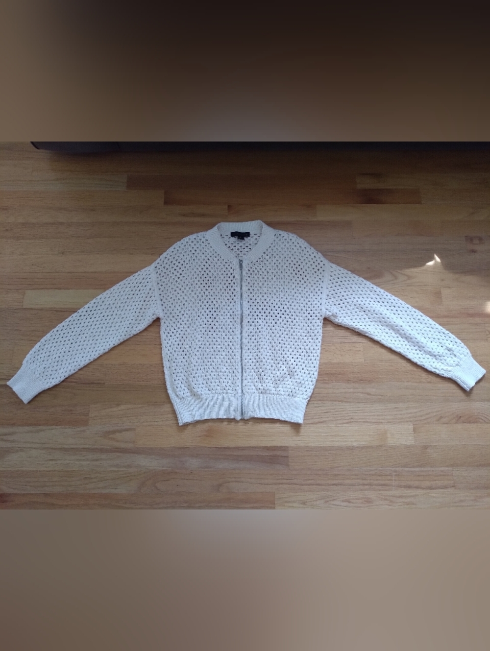 Sanctuary Open Knit Bomber Style Cardigan Cream Small Zip Up